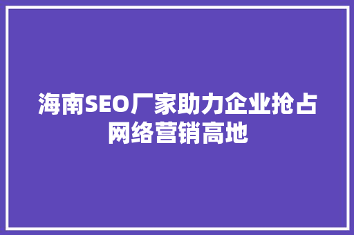 海南SEO厂家助力企业抢占网络营销高地