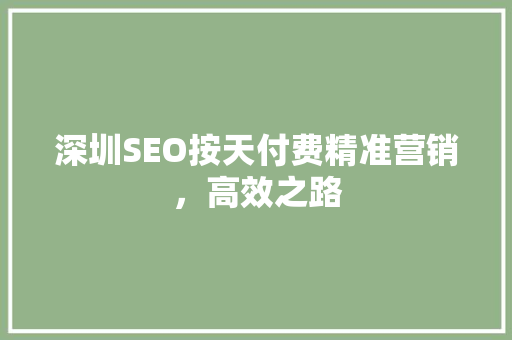 深圳SEO按天付费精准营销，高效之路