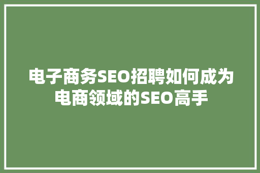 电子商务SEO招聘如何成为电商领域的SEO高手