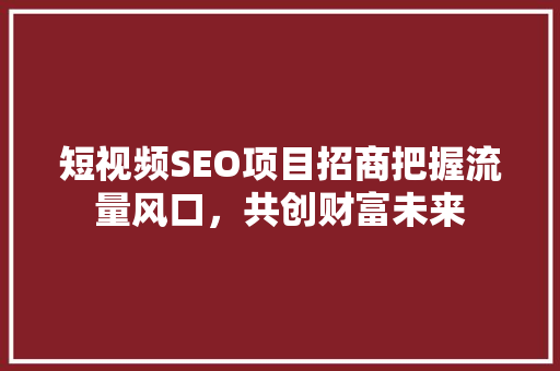 短视频SEO项目招商把握流量风口，共创财富未来
