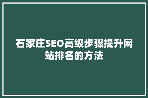 石家庄SEO高级步骤提升网站排名的方法