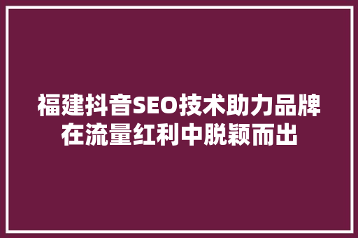 福建抖音SEO技术助力品牌在流量红利中脱颖而出