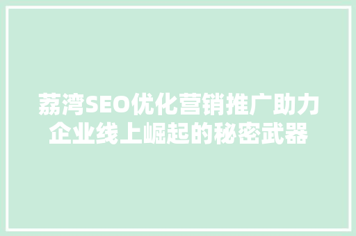 荔湾SEO优化营销推广助力企业线上崛起的秘密武器