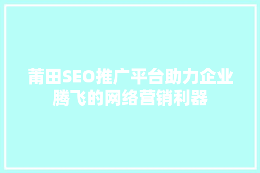 莆田SEO推广平台助力企业腾飞的网络营销利器