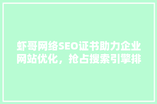 虾哥网络SEO证书助力企业网站优化，抢占搜索引擎排名制高点