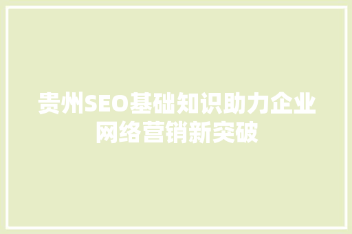贵州SEO基础知识助力企业网络营销新突破