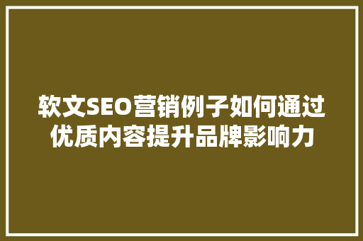 软文SEO营销例子如何通过优质内容提升品牌影响力