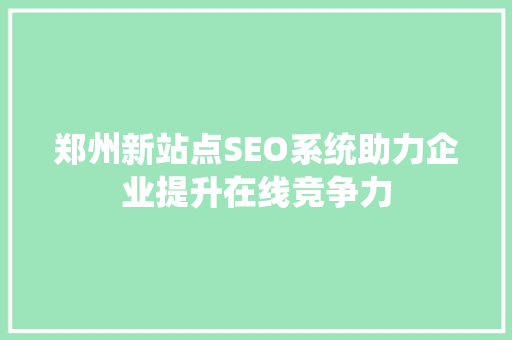 郑州新站点SEO系统助力企业提升在线竞争力