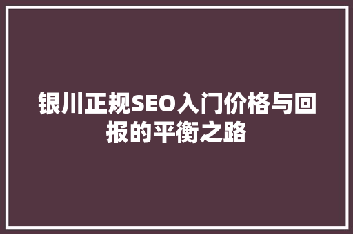 银川正规SEO入门价格与回报的平衡之路