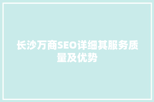 长沙万商SEO详细其服务质量及优势