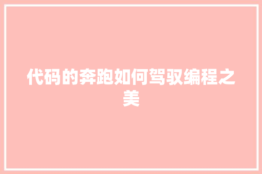 代码的奔跑如何驾驭编程之美