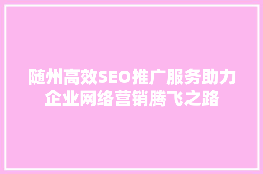 随州高效SEO推广服务助力企业网络营销腾飞之路