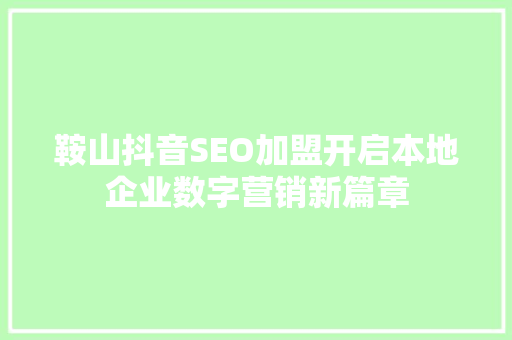 鞍山抖音SEO加盟开启本地企业数字营销新篇章