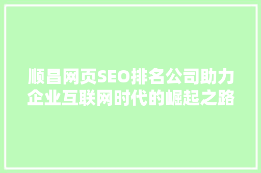 顺昌网页SEO排名公司助力企业互联网时代的崛起之路  第1张