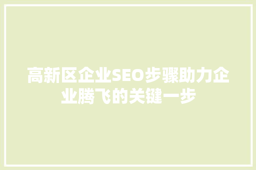 高新区企业SEO步骤助力企业腾飞的关键一步