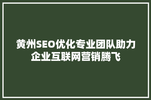 黄州SEO优化专业团队助力企业互联网营销腾飞