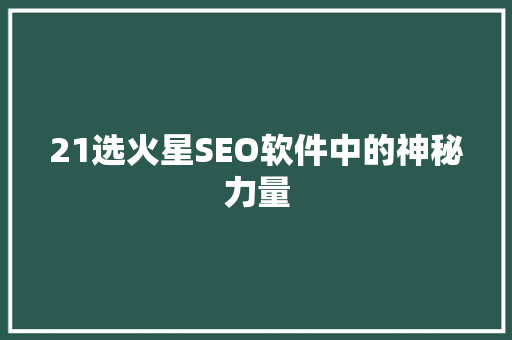 21选火星SEO软件中的神秘力量