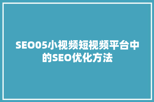 SEO05小视频短视频平台中的SEO优化方法