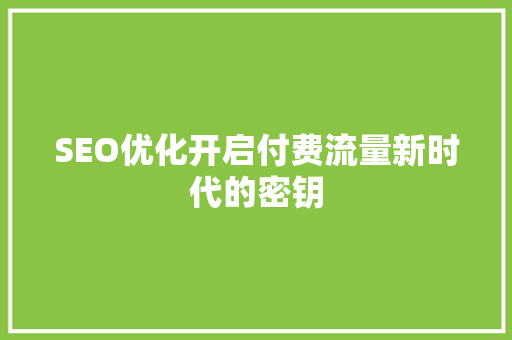 SEO优化开启付费流量新时代的密钥