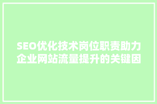 SEO优化技术岗位职责助力企业网站流量提升的关键因素