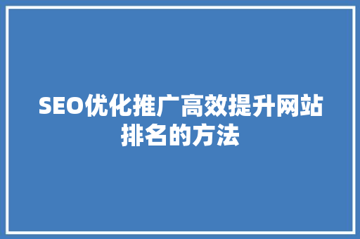 SEO优化推广高效提升网站排名的方法