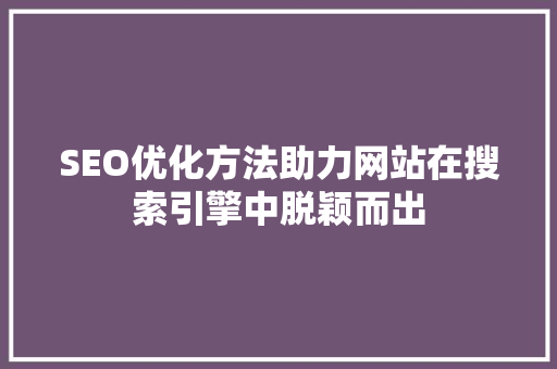 SEO优化方法助力网站在搜索引擎中脱颖而出