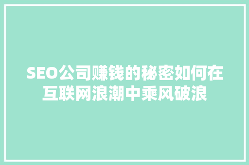 SEO公司赚钱的秘密如何在互联网浪潮中乘风破浪