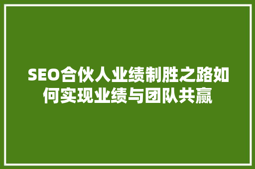 SEO合伙人业绩制胜之路如何实现业绩与团队共赢
