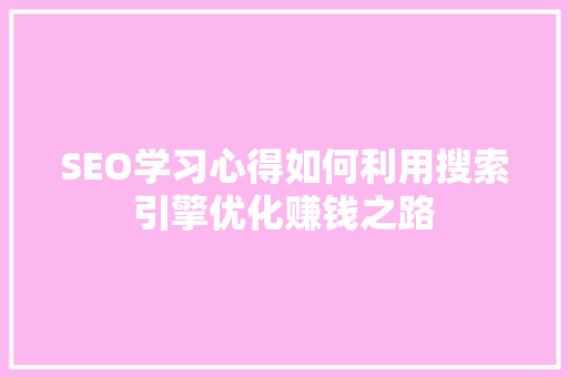 SEO学习心得如何利用搜索引擎优化赚钱之路