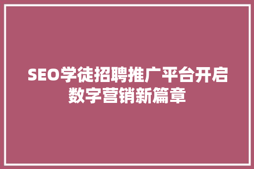 SEO学徒招聘推广平台开启数字营销新篇章