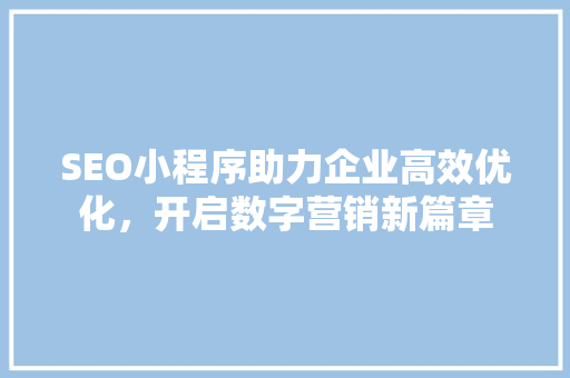 SEO小程序助力企业高效优化，开启数字营销新篇章