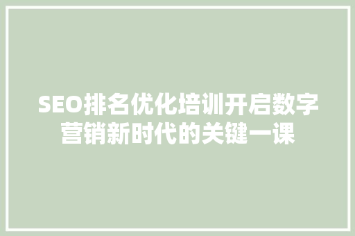 SEO排名优化培训开启数字营销新时代的关键一课