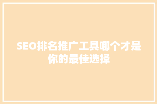 SEO排名推广工具哪个才是你的最佳选择