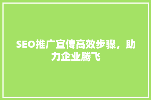 SEO推广宣传高效步骤，助力企业腾飞
