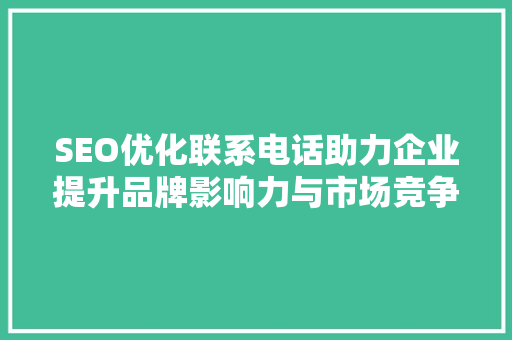 SEO优化联系电话助力企业提升品牌影响力与市场竞争力