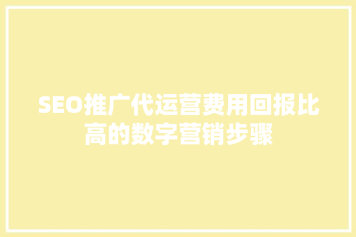 SEO推广代运营费用回报比高的数字营销步骤