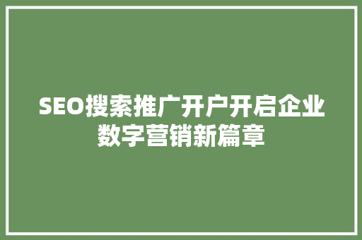 SEO搜索推广开户开启企业数字营销新篇章