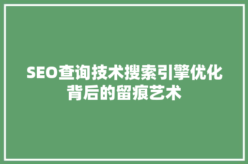 SEO查询技术搜索引擎优化背后的留痕艺术