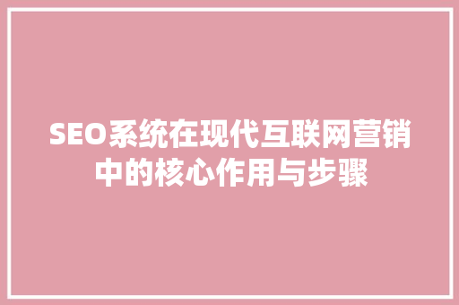 SEO系统在现代互联网营销中的核心作用与步骤