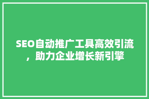 SEO自动推广工具高效引流，助力企业增长新引擎