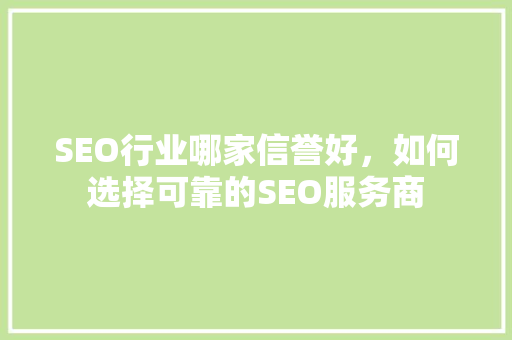 SEO行业哪家信誉好，如何选择可靠的SEO服务商