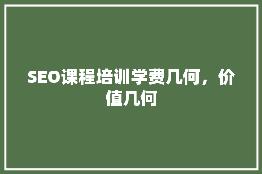 SEO课程培训学费几何，价值几何