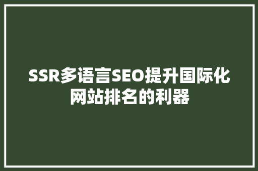 SSR多语言SEO提升国际化网站排名的利器