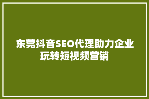 东莞抖音SEO代理助力企业玩转短视频营销