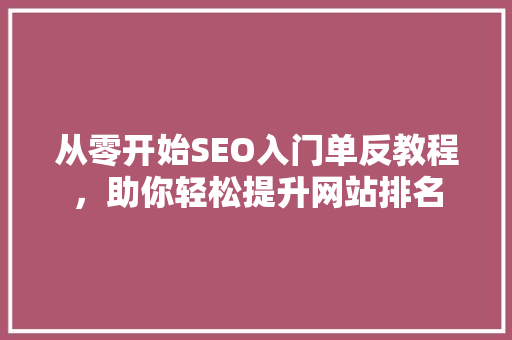 从零开始SEO入门单反教程，助你轻松提升网站排名