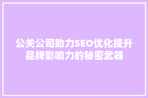 公关公司助力SEO优化提升品牌影响力的秘密武器