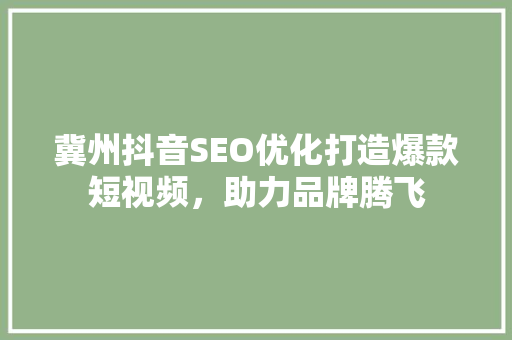 冀州抖音SEO优化打造爆款短视频，助力品牌腾飞