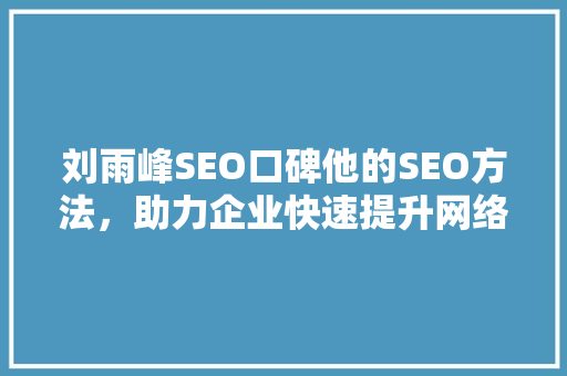 刘雨峰SEO口碑他的SEO方法，助力企业快速提升网络排名