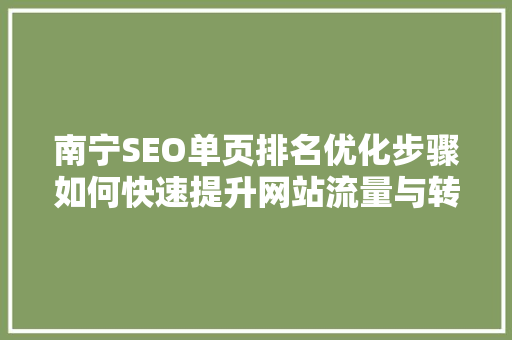 南宁SEO单页排名优化步骤如何快速提升网站流量与转化率