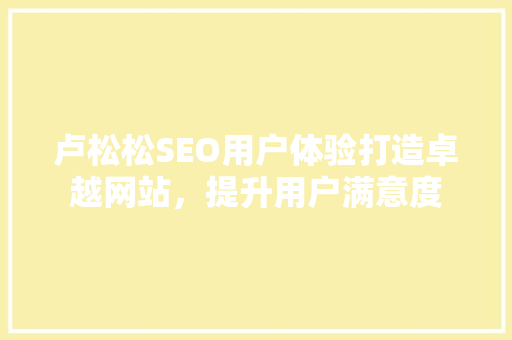 卢松松SEO用户体验打造卓越网站，提升用户满意度